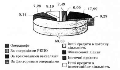 структура кредитного портфеля за видами кредитів станом на 1 січня 2006 р., % 