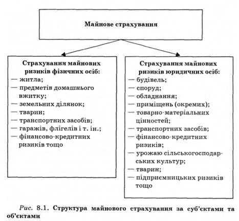структура майнового страхування за суб'єктами та об'єктами