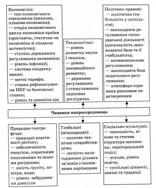 класифікація чинників макросередовища, які впливають на діяльність підприємств