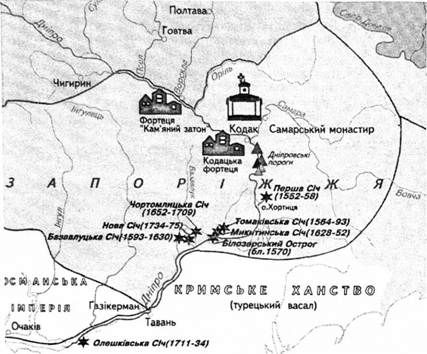 місця розташування січі (сер. xvi - кін. xviii ст.)