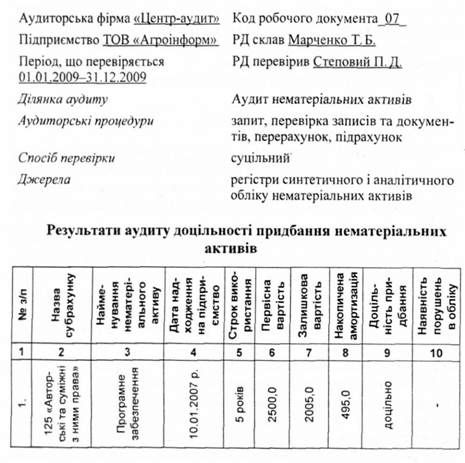 результати аудиту доцільності придбання нематеріальних активів
