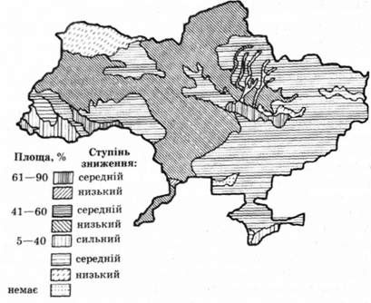 площі та ступінь зменшення родючості орних грунтів україни