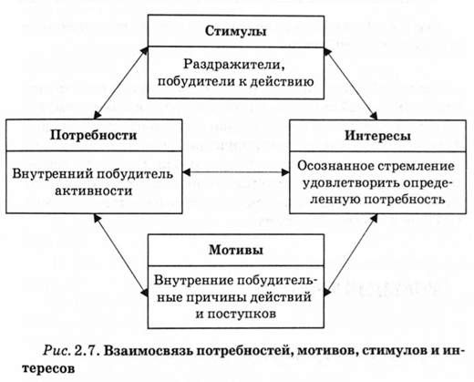 взаимосвязь потребностей, мотивов, стимулов и интересов 