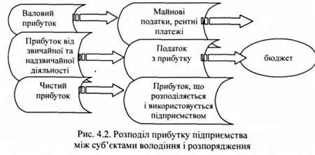 розподіл прибутку підприємства між суб'єктами володіння і розпорядження 