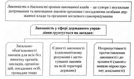 законність у сфері державного управління грунтується на засадах: