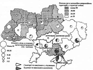 частка потенційно рекреаційних територій у структурі земель україни