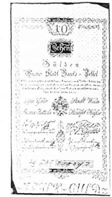 австрія. банкоцетль. 10 гульденів. 1800 р.