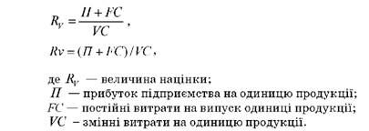 величина націнки розраховується за наступною формулою: