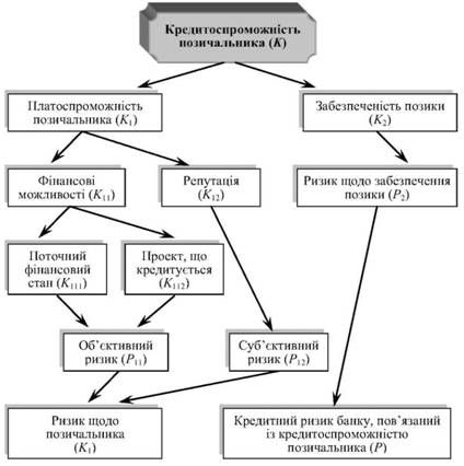 ієрархічна структура кредитоспроможності позичальника та відповідної міри кредитного ризику банку