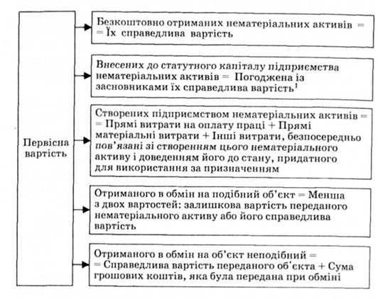 можливі варіанти формування первісної вартості нематеріальних активів