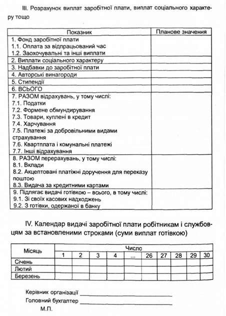 приблизна форма касового плану на і квартал