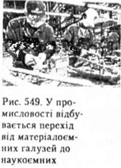 у промисловості відбувається перехід від матеріалоємних галузей до наукоємних